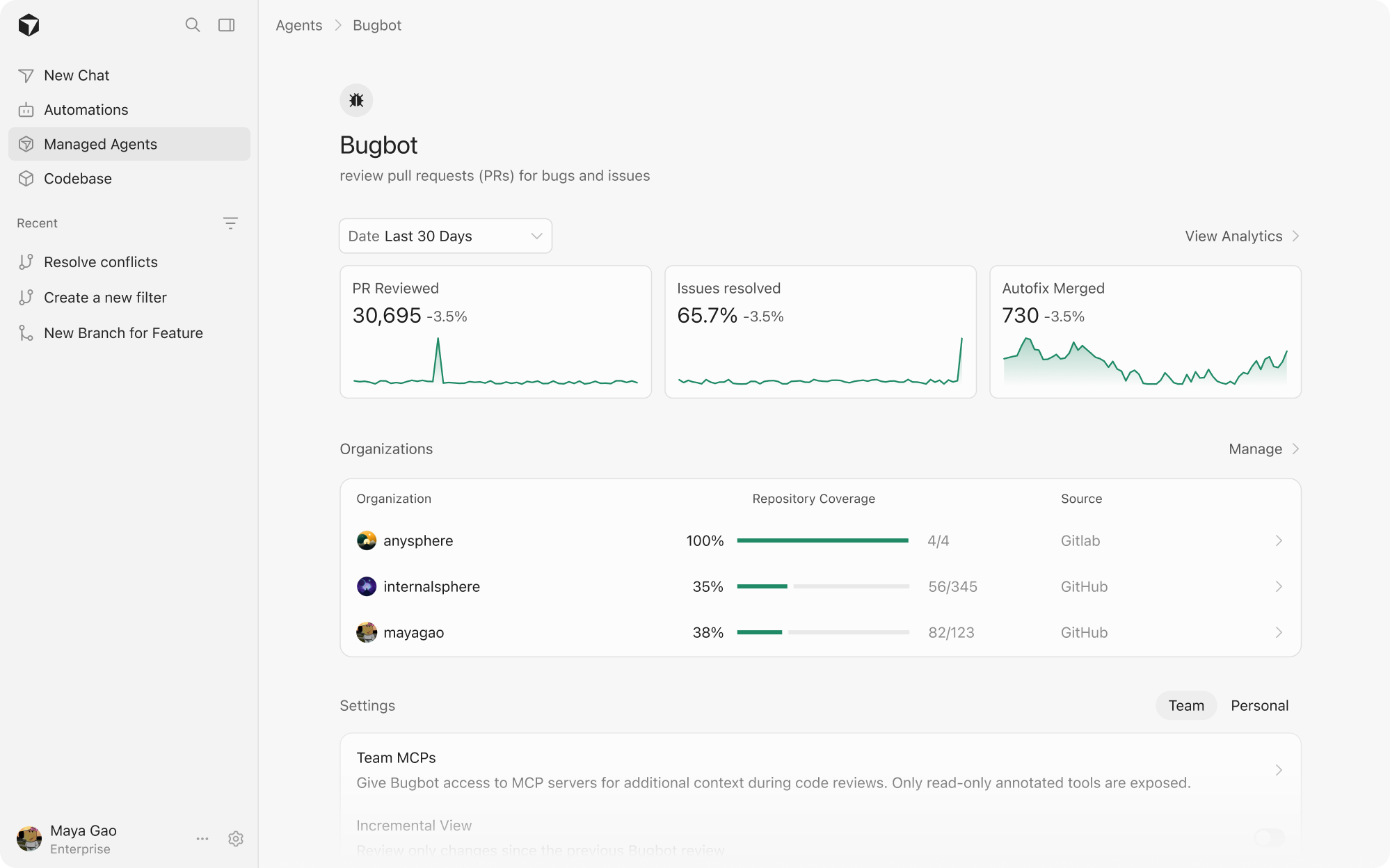 Bugbot analytics overview