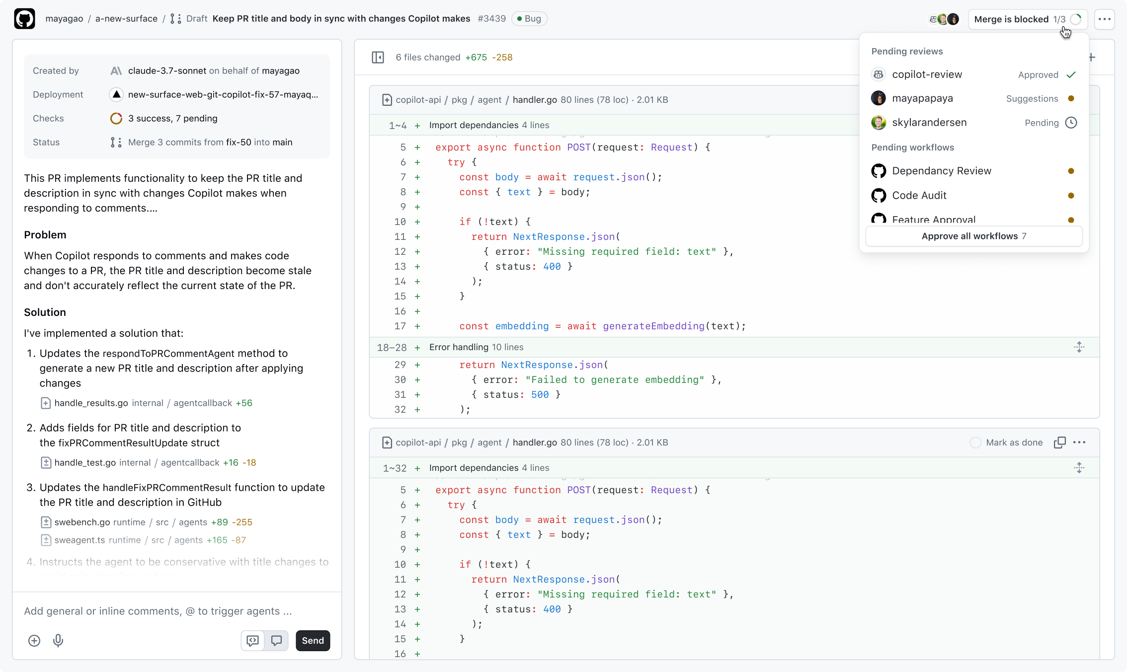 GitHub Copilot code review findings with assignee filter
